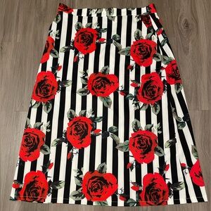 Women’s Floral Rose Pinstriped Midi Skirt w/Pockets - Size 16